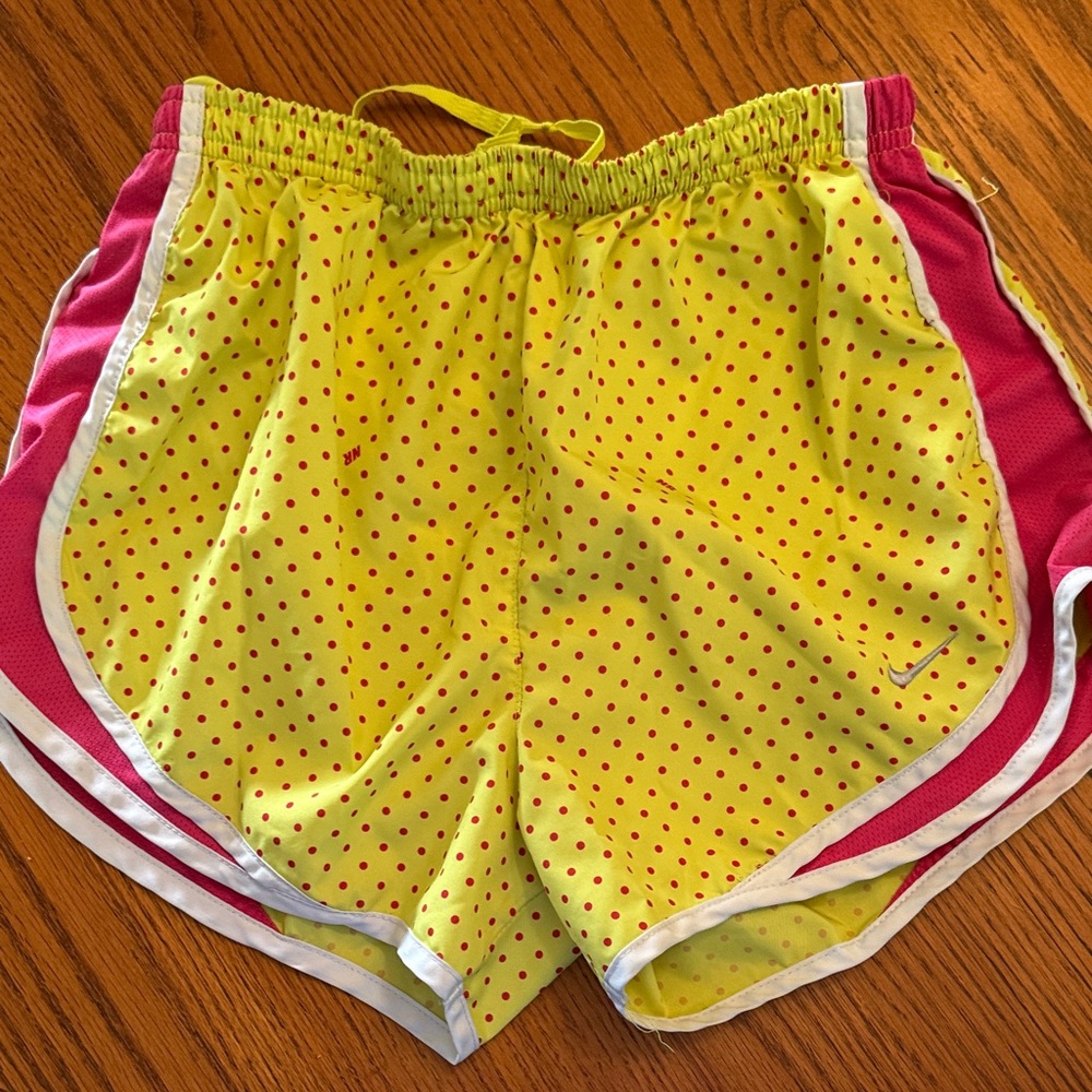 Nike Yellow Polka Dot Women’s Athletic Shorts with Pink Trim